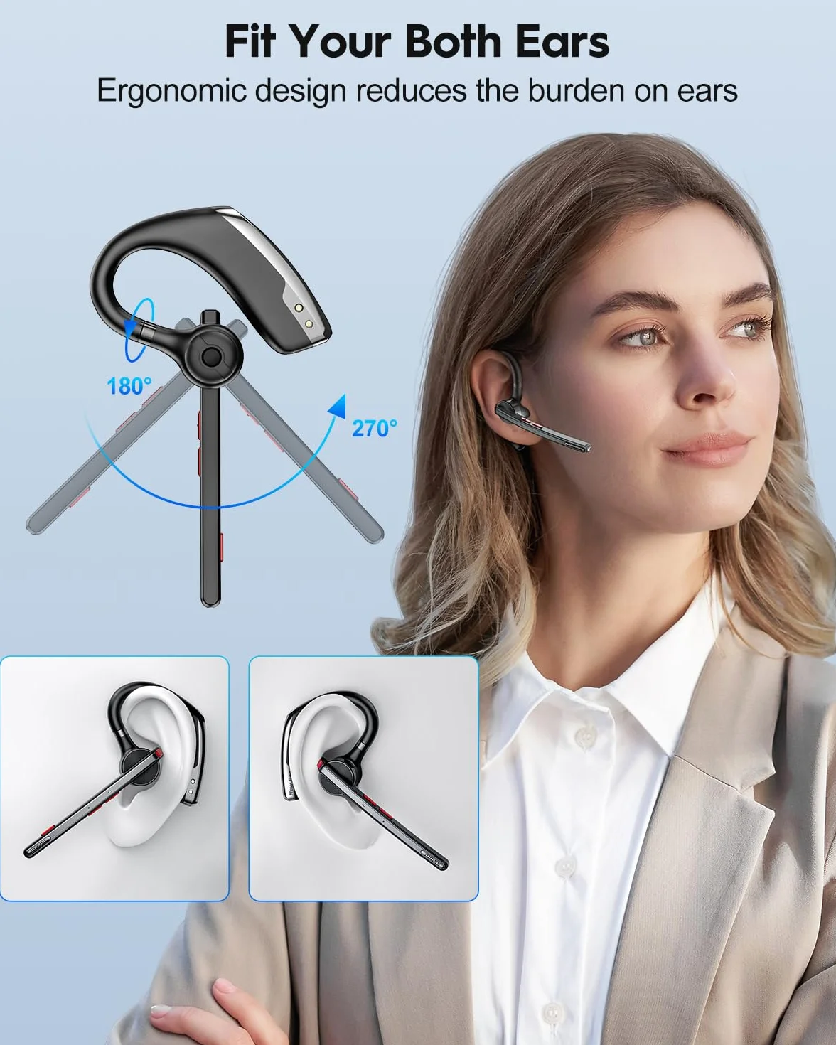New Bee Auriculares Manos Libres V5.2 Auricular Bluetooth Inalámbrico Negocio con Micrófono con Doble ENC Cancelación de Ruidos Auricular de Ergonomía Peso Ultraligero