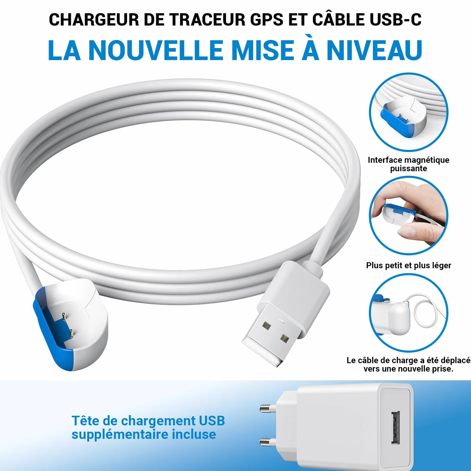Cargador Magnético USB-C Compatible con Trac-ti Collar GPS Dog Tracker Cable Adaptador de Alimentación 5V Reemplazo para el Seguimiento de Mascotas con