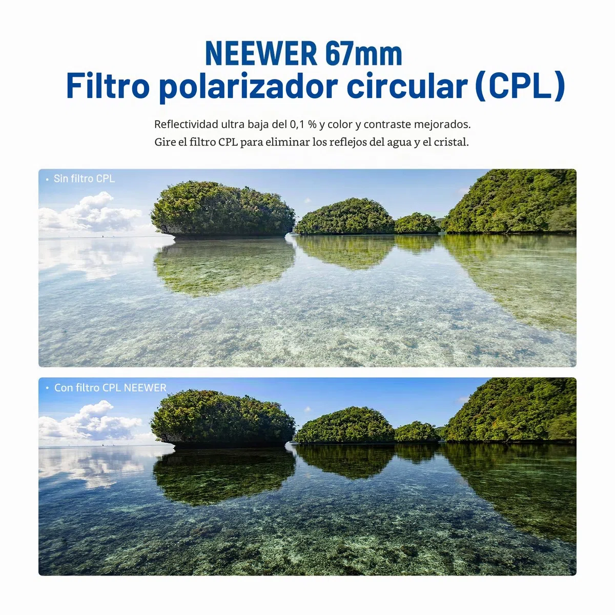 NEEWER 67mm Filtro Polarizador, Filtro CPL con 30 Capas de Película Polarizadora Multicapa, Reducción de Reflejo/Mejora el Contraste/Ultra Delgado/Vidrio Óptico HD para Lentes de Cámara de 67mm