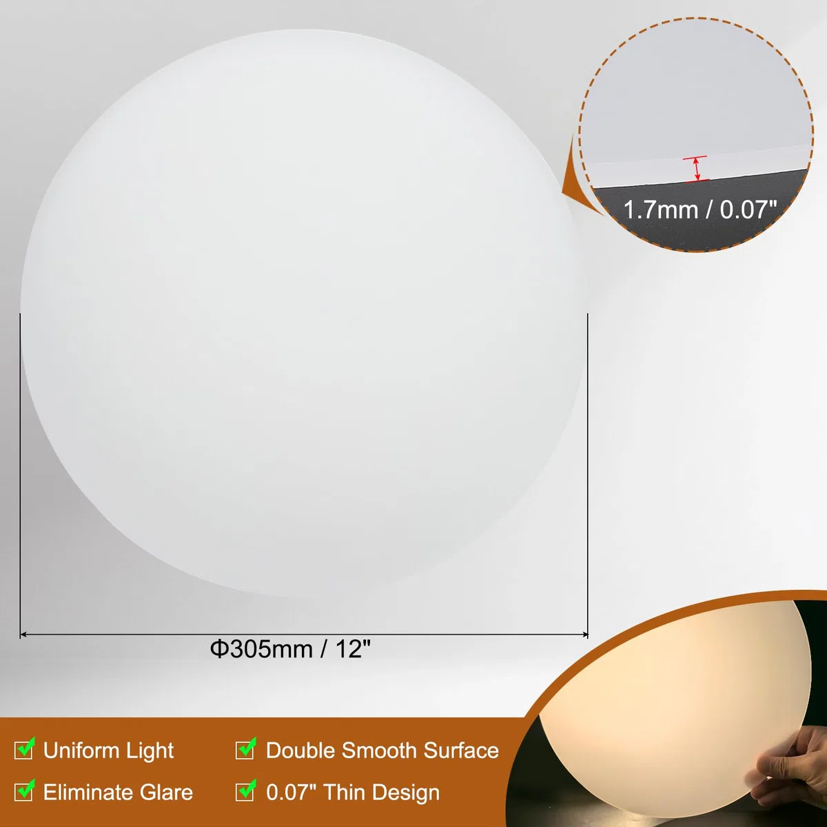 PATIKIL 305mm/12" Pantalla Difusora, Difusor de Luz para Lámpara Acrílico Hoja Difusora Redonda para Tambor Lámparas Pantallas Luces Colgantes, 1.7mm Grosor, Blanco Translúcido