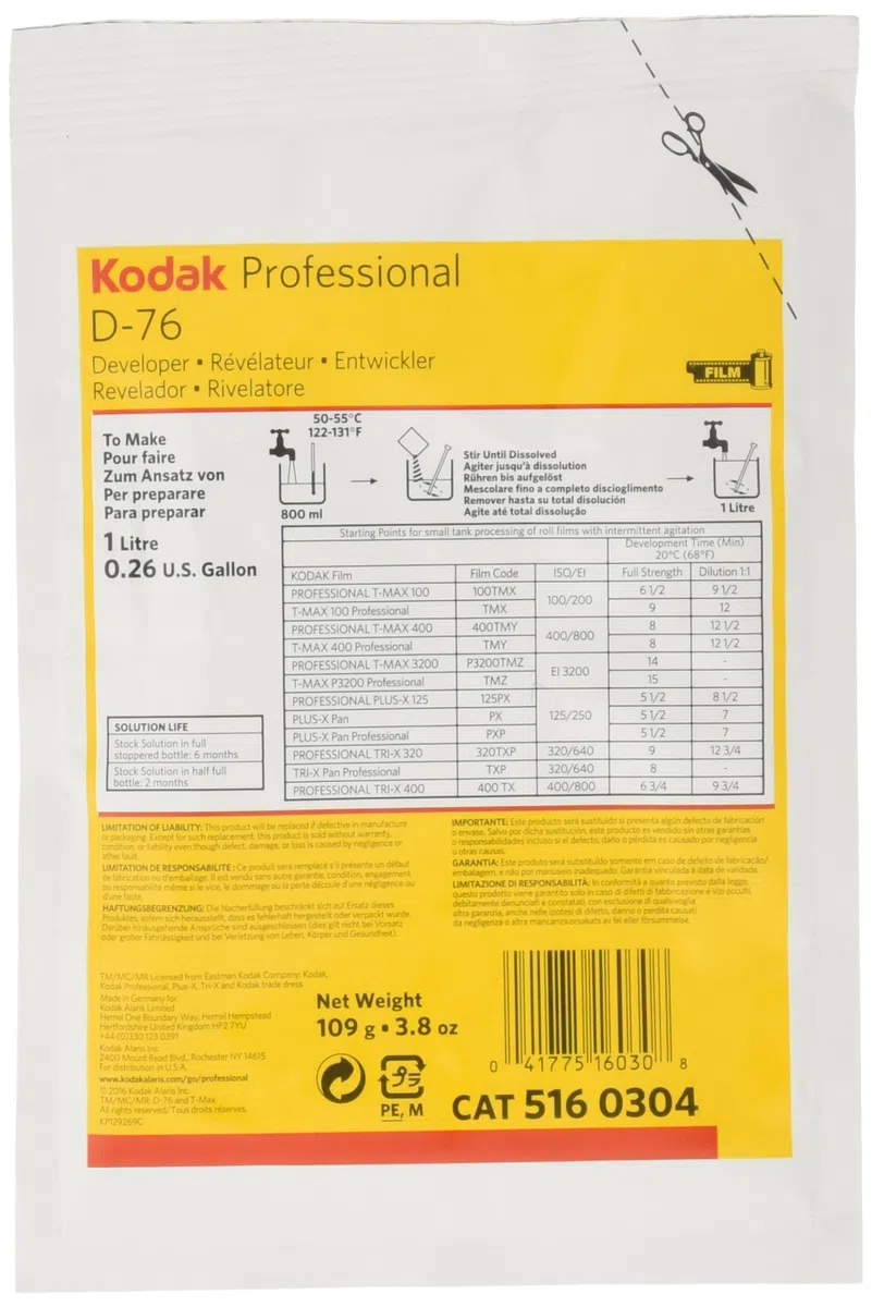 Kodak KOD680503 - Químico BW revelador d-76 (1x 1 litro) Multicolor