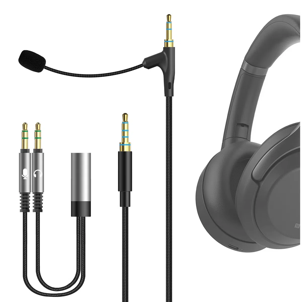GEEKRIA Cable para auriculares con micrófono tipo brazo, compatible con Sony WH-1000XM6/WH-1000XM5/WH-1000XM4, ULT Wear; cable de repuesto trenzado de nailon de 3,5 mm con micrófono (5,6 ft)