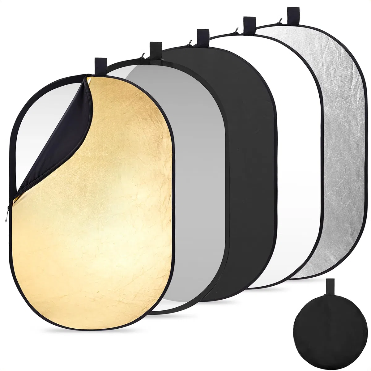 K&F CONCEPT 5 en 1 Reflector de Luz para Fotografía 60x90cm Difusor Ovalado Reflector Plegable para Fotografía de Retrato Foto Selfie Iluminación Exterior con Bolsa de Transporte