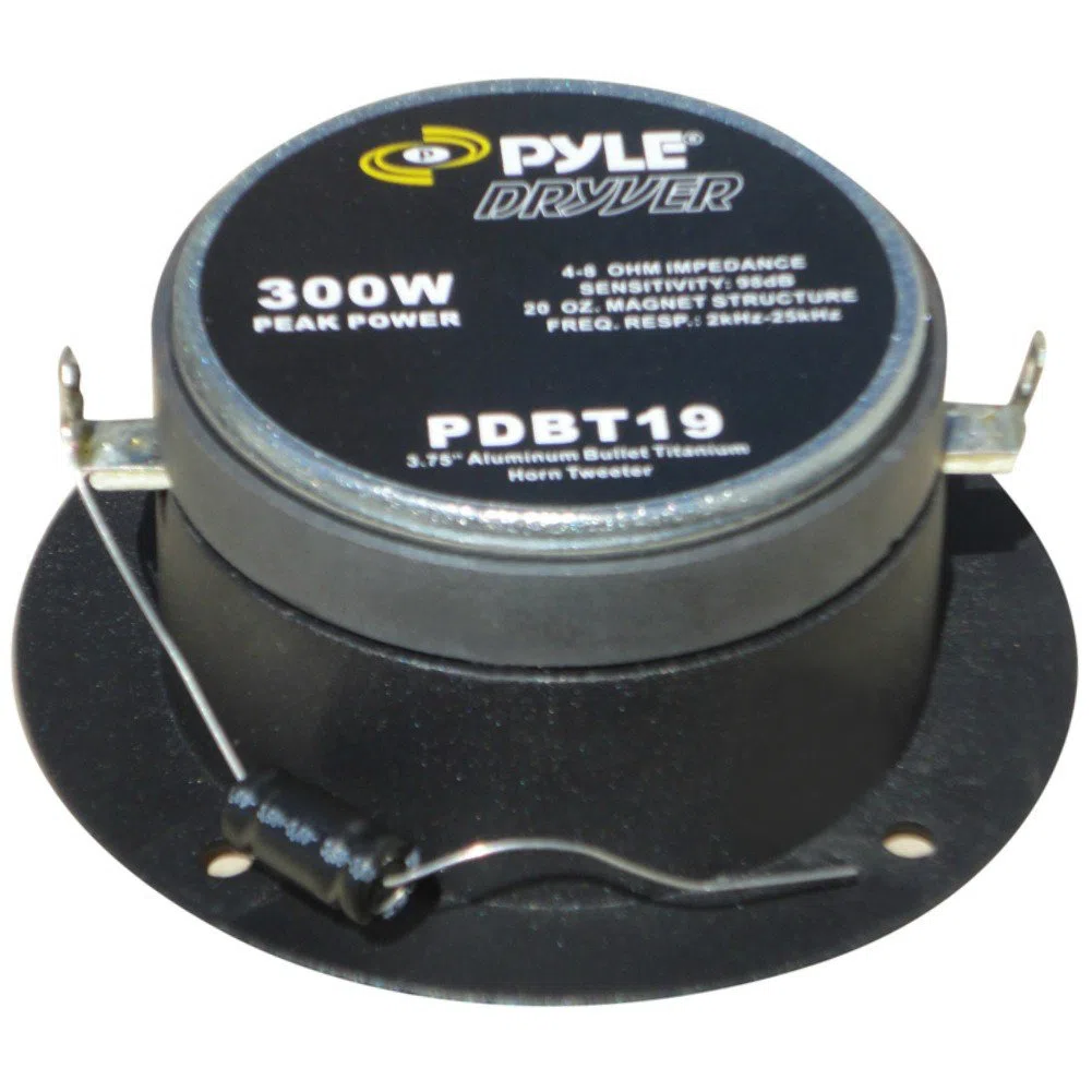 2 Super Tweeter PYLE PDBT19 ultradelgado con 150 vatios rms y 300 vatios máx con 9,80 cm de diámetro y 98 db de sensibilidad con una Profundidad Reducida de Solo 3,90 cm, el par