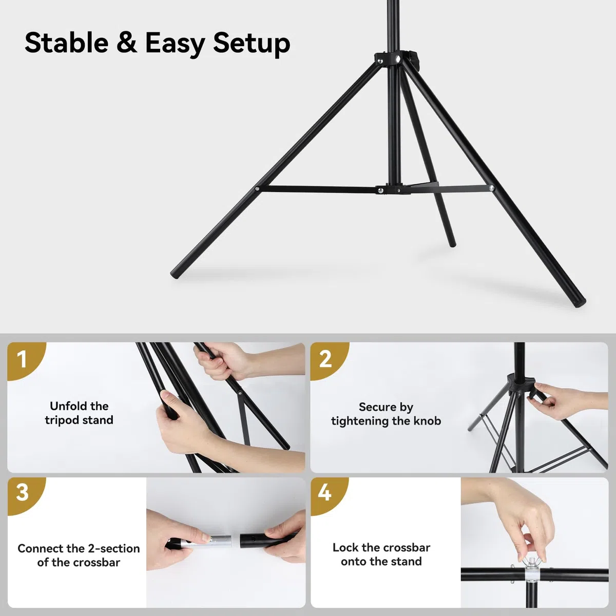UTEBIT Soporte de Fondo en Forma de T de 1,5 x 2 m, Soporte de Telón de Fondo con 3 Abrazaderas de Resorte, Juego de Trípode Portátil Ajustable para Estudio Foto Video Fotografía Retrato Boda