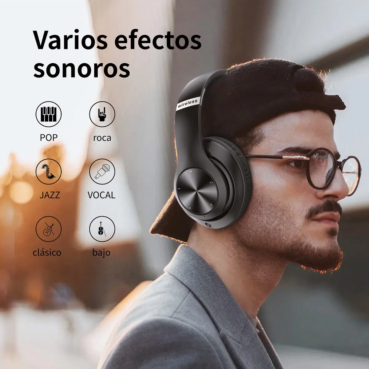 9S Auriculares Inalambricos Bluetooth Plegables, 60 Horas de Reproducción Cascos Inalambricos Bluetooth Diadema Estéreo HiFi con Micrófono, 6EQ Modos, Soporte Micro TF/FM, Para PC/TV/Fones (Negro)