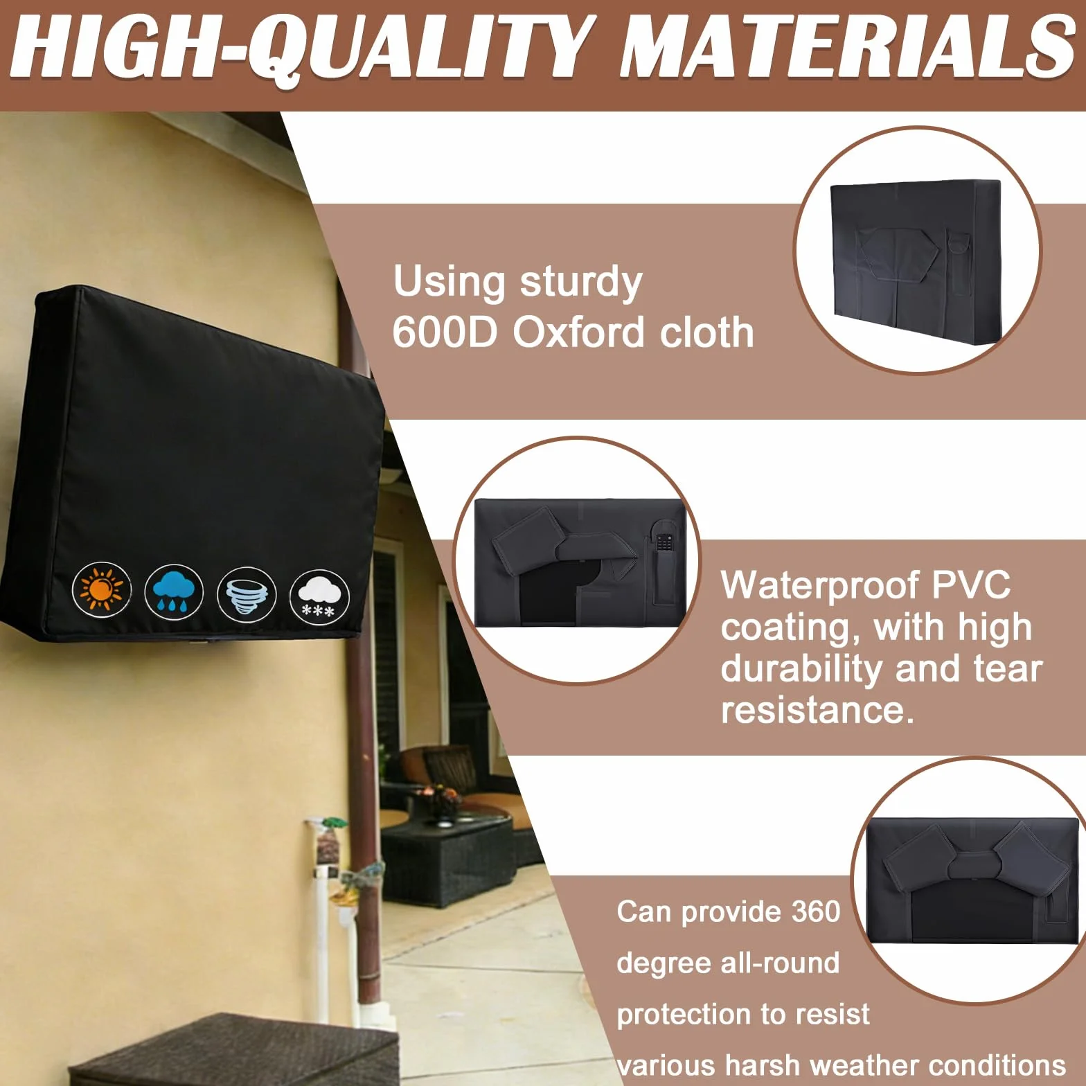 Cubierta para TV al aire libre, cubierta de protección de pantalla de TV, 600d tela Oxford, impermeable, a prueba de polvo, cubierta de TV para exteriores, 40" - 42", 42 x 26,5 x 5 pulgadas, negro