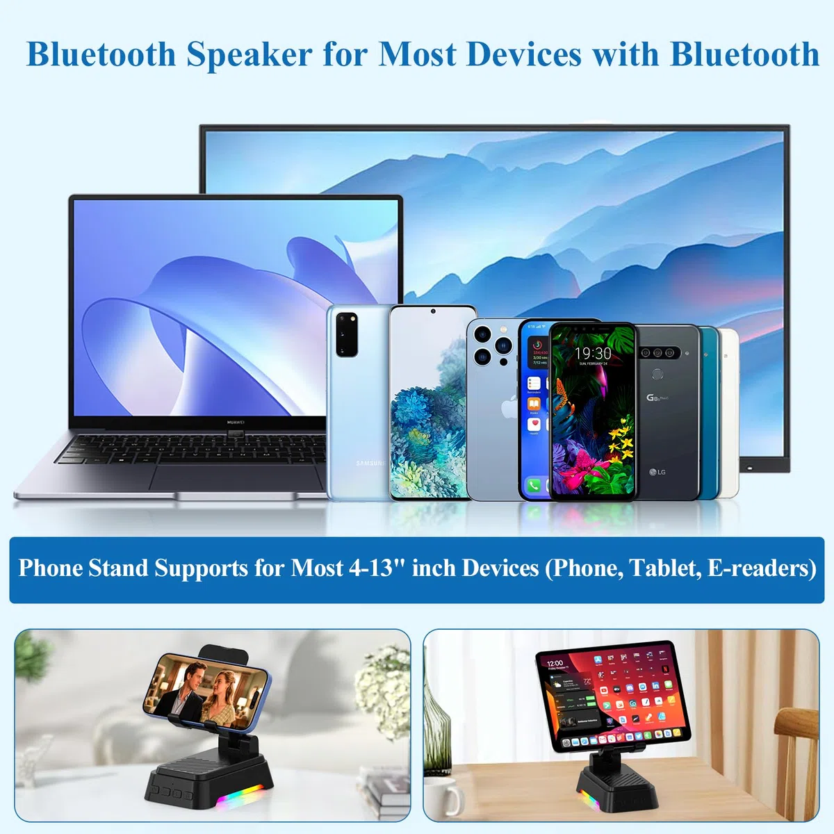 Altavoz Bluetooth con Soporte Movil Mesa y Luz Nocturna,Altavoz Portatil Bluetooth con Soporte Móvil Mesa Ajustable para iPhone/Samsung/iPad, Regalos Originales para Hombre y Mujer