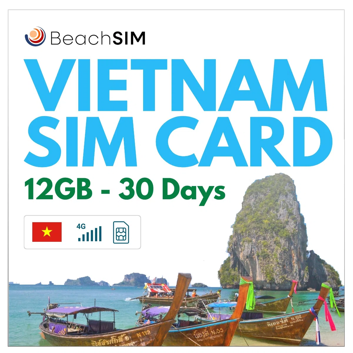 Tarjeta SIM Vietnam 30 dias. 12GB de Datos a velocidades 4G/5G. Tarjeta SIM sólo para Datos. Itinerancia Gratuita en Indonesia, Hong Kong, Macao, Sri Lanka y Singapur.
