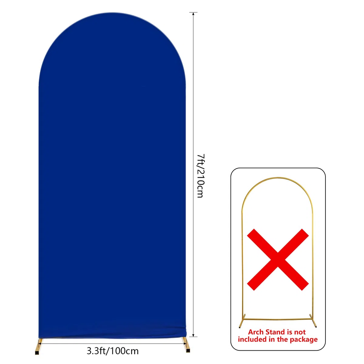 AIBIIN Telón de fondo con forma de arco de color azul real de 3.3 x 7 pies, cubierta de marco de arco con parte superior redonda de 2 lados que se ajusta al soporte de fondo para ceremonia de boda