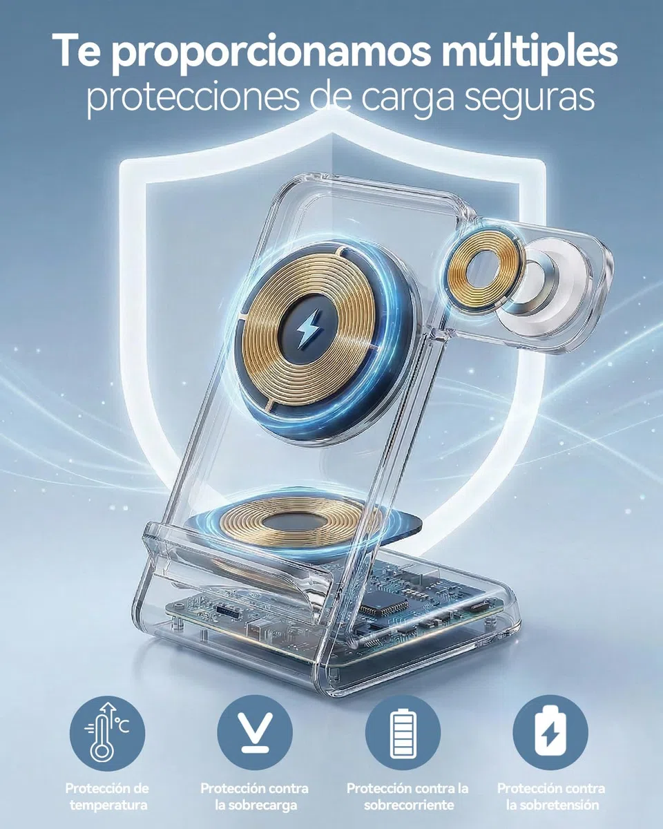 Unico Cargador Inalámbrico 3 en 1 Portátil Rápido 15W con Cable sin Cargador para iPhone 17/16/15/14/13/12 para AirPods para Apple Watch Ultra/SE (Adaptador no Incluido)