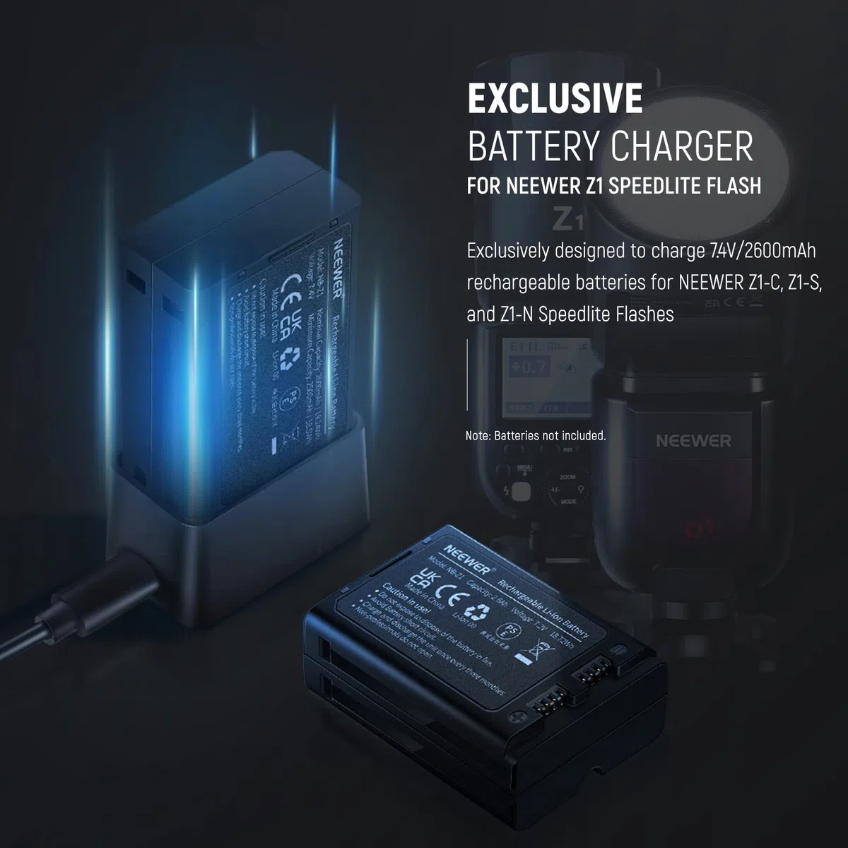 NEEWER Cargador de Batería USB para Z1 Speedlite 7,4V/2600mAh Batería de Iones de Litio, Entrada DC 5V/Salida DC 8,4V Cargador USB Tipo C con Cable de Carga para NEEWER Z1-C, Z1-S, Z1-N TTL Flash