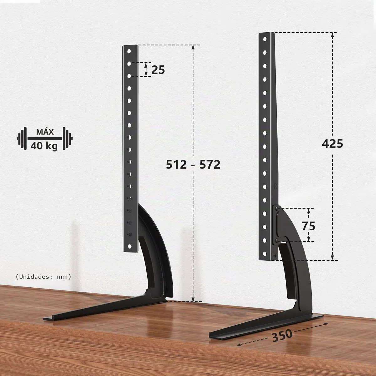 RFIVER - Base Universal para TV con Patas y Ajuste de Altura para la mayoría de televisores LCD o LED de Pantalla Plana de 32 a 55 Pulgadas, Mesa con Pedestal, VESA máx. de hasta 800 x 400 mm