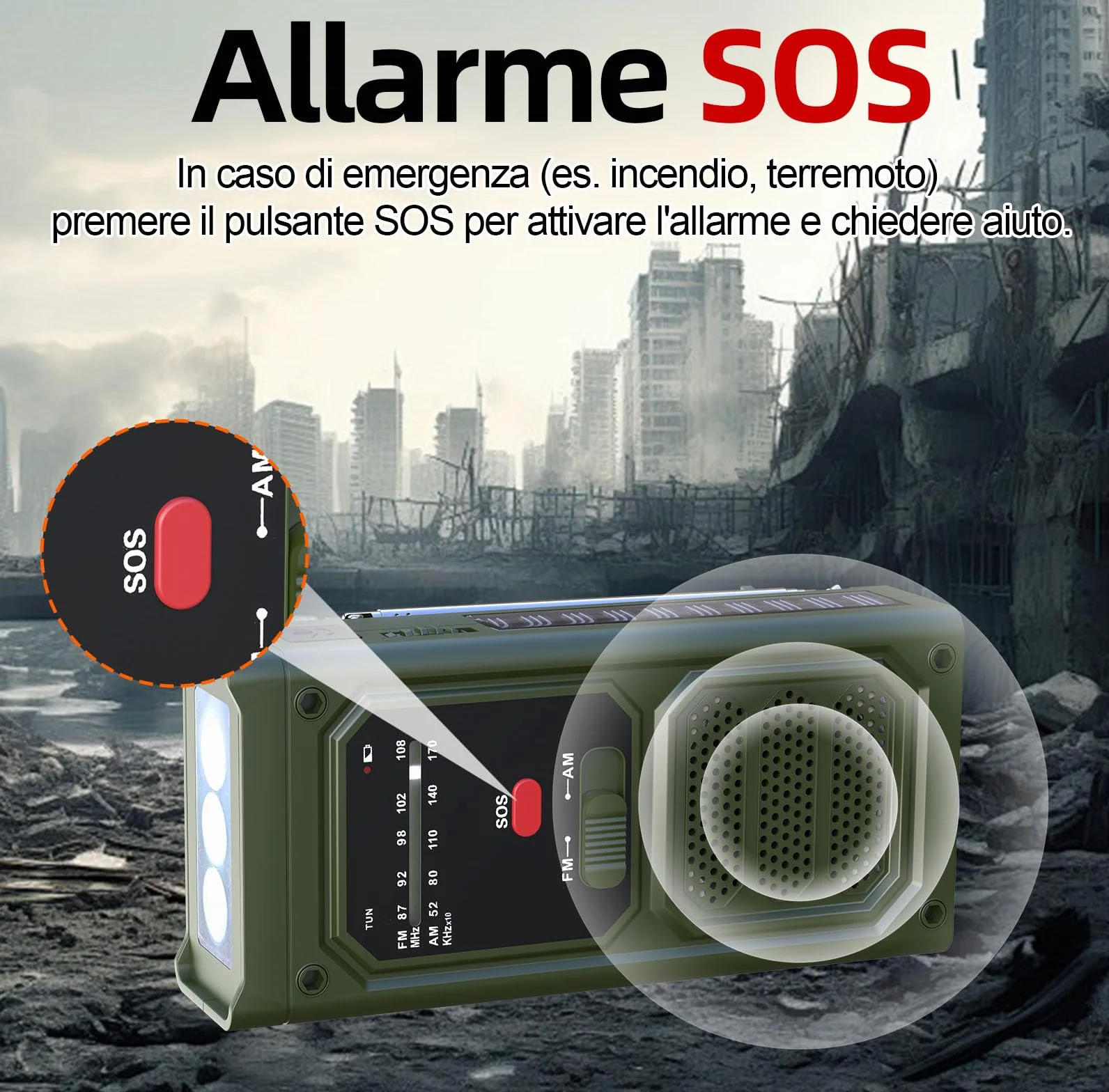 Radio de emergencia, 2000 mAh, manivela con linterna LED, alarma SOS, AM/FM meteorológica, Wind Up Solar Radio para interior y exterior, camping, carga de emergencia de smartphone