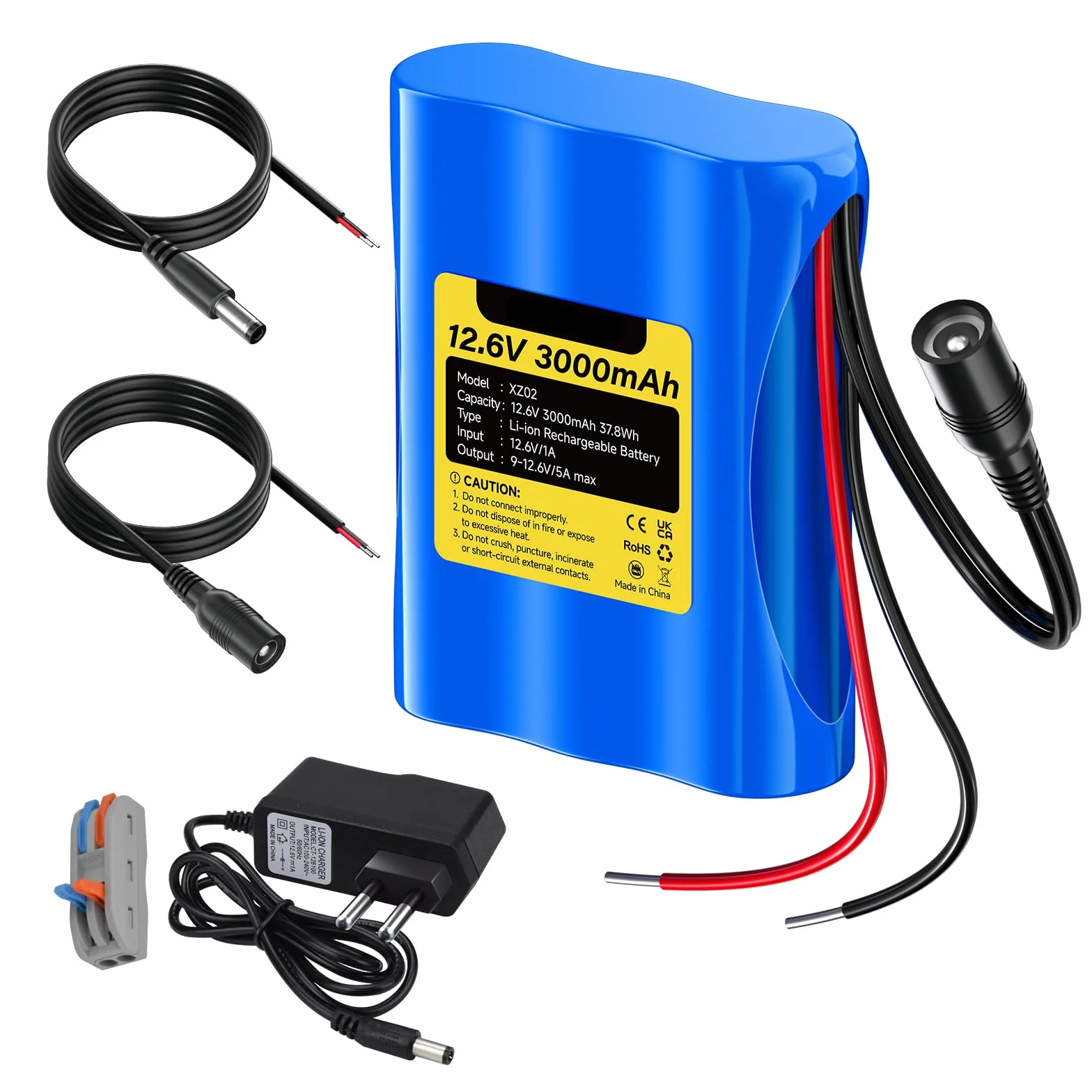 CITYORK 3000mAh 12.6V Batería Recargable de Iones de Litio para Panel Solar de Carga, cámaras de CCTV, videocámaras, Reproductores MP3, Luces LED y más