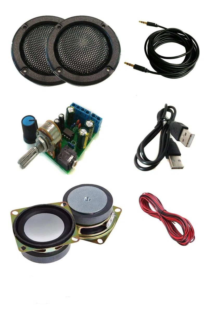 TALENTEC Kit DIY de Audio: Amplificador 2.0, 2X Altavoces 5W 4Ω 2", 2X Rejillas Negras de 2", cableado. Kit de Sonido DIY
