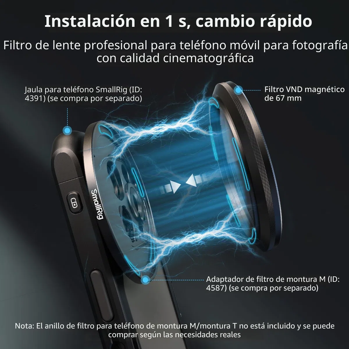 SMALLRIG Filtro ND Variable Magnético de 67mm ND2-ND32 (1-5 Paradas) + Anillo de Filtro Roscado de 67mm, Vidrio Optico No X Cross HD, Resistente al Agua, Resistente a Los Arañazos - 4581