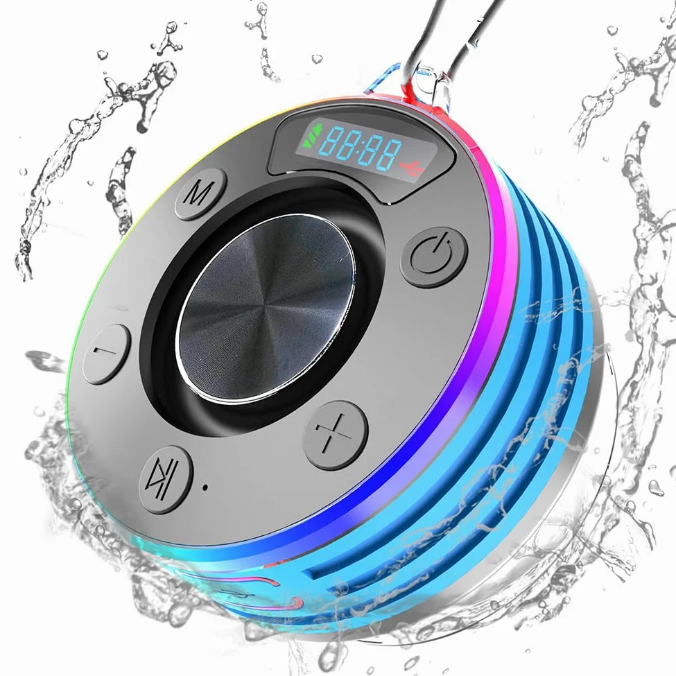 Radio de ducha portátil 5 3 con ventosa de montaje, diseño impermeable para baño o actividades al aire libre (azul)