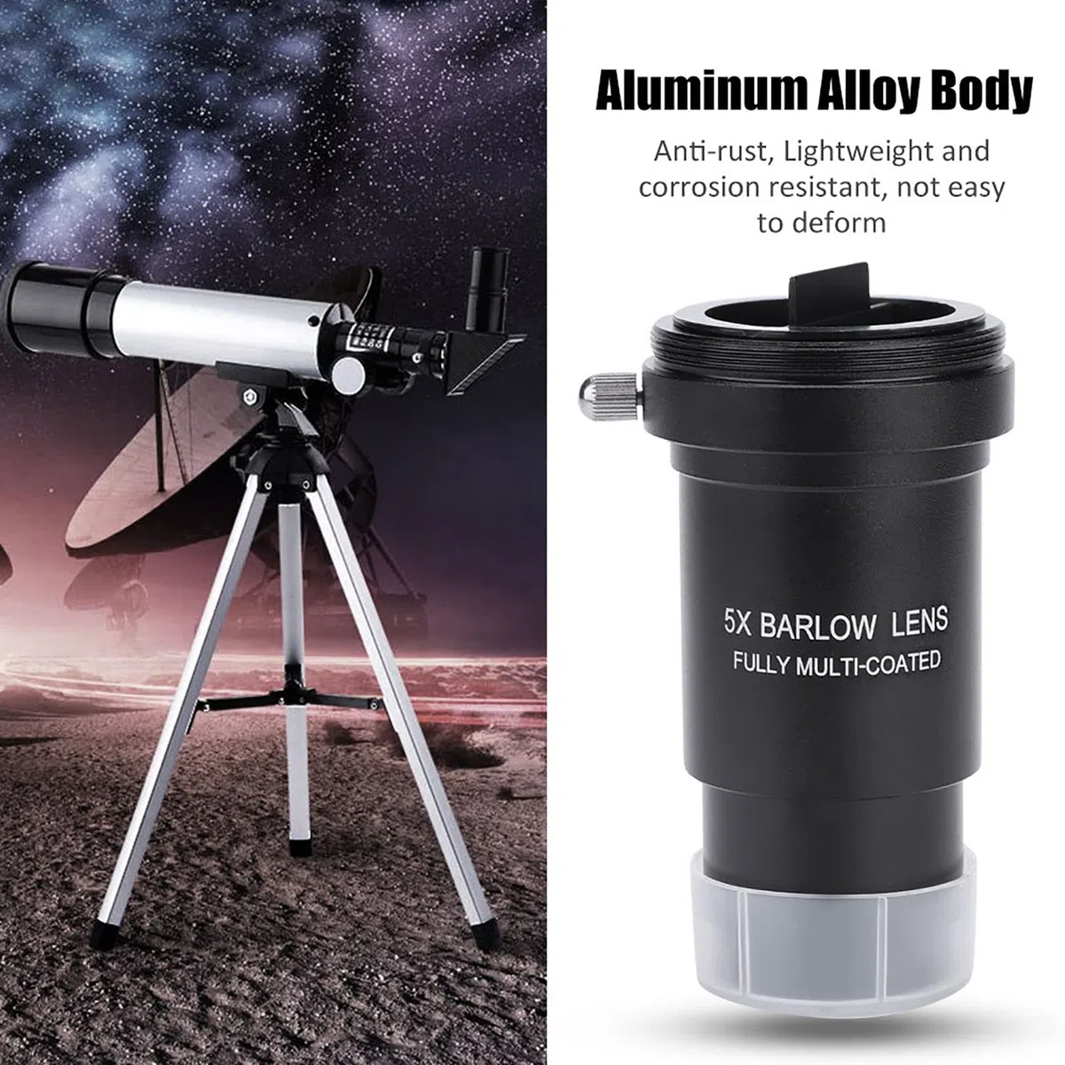 Lente Barlow, lente Barlow 5X, lente Barlow de 1,25 pulgadas, lente Barlow multicapa de 1,25" 5X con rosca M42 x 0,75 mm para ocular de telescopios de 31,7 mm