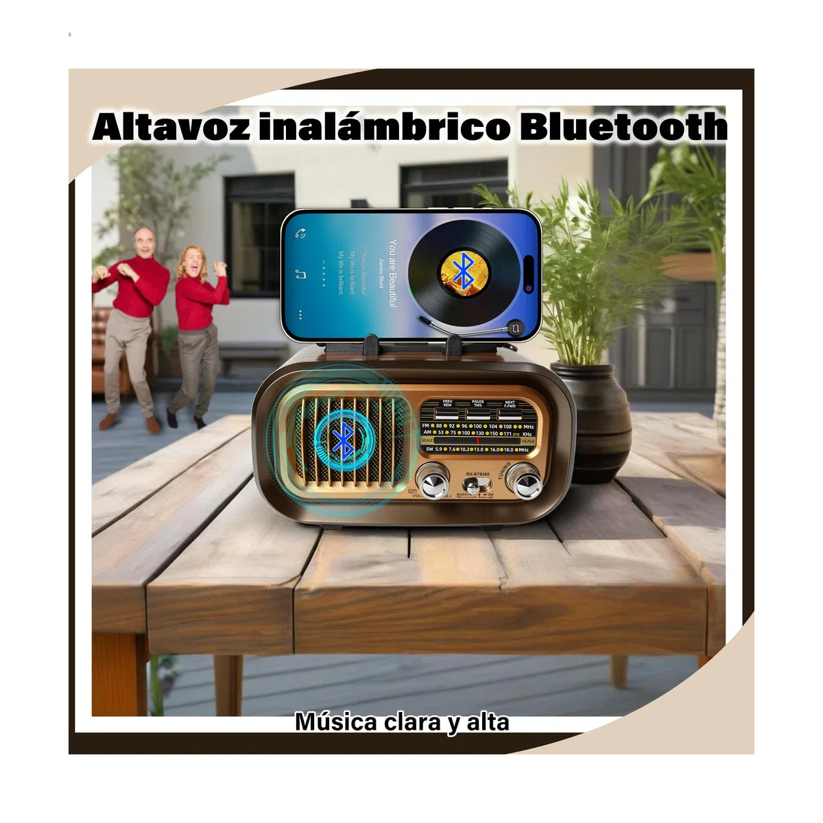 Radio Portatil Pequeña, Am/FM/SW Transistores Radio con Panel Solar, Radio Bluetooth Retro Alimentada por Baterías Recargables de 1200mAh o Pilas D, Radio FM Soporta USB/Tarjeta TF/TWS