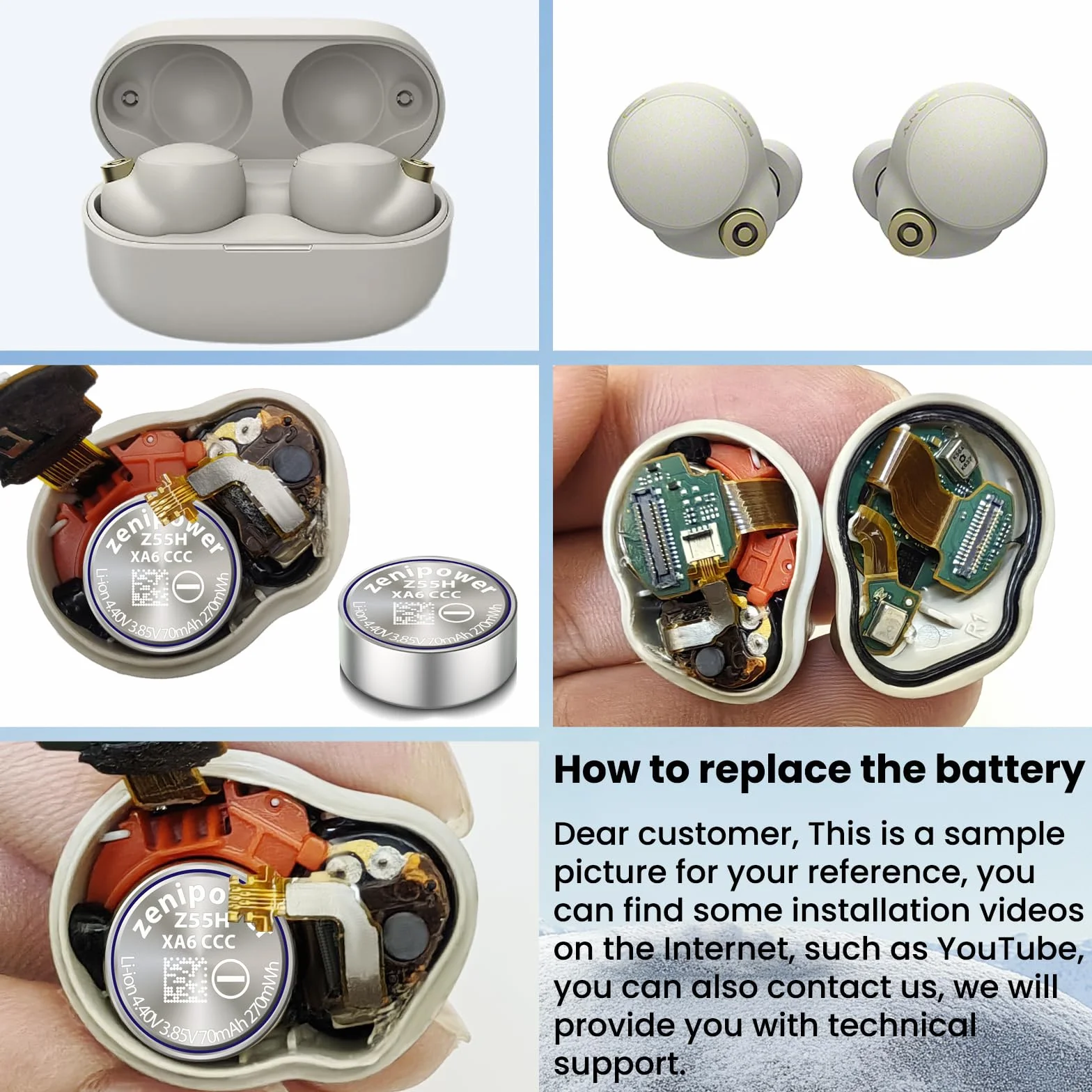 2 piezas de batería Z55H, nueva actualización en 2024, compatible con WF-1000X WF-1000XM4 WF-1000XM3 WF-SP900 WF-H800 WF-SP700N WF-XB700 WF-C700N WF-C500 WI-SP600N WI-C600N Con herramienta adhesiva