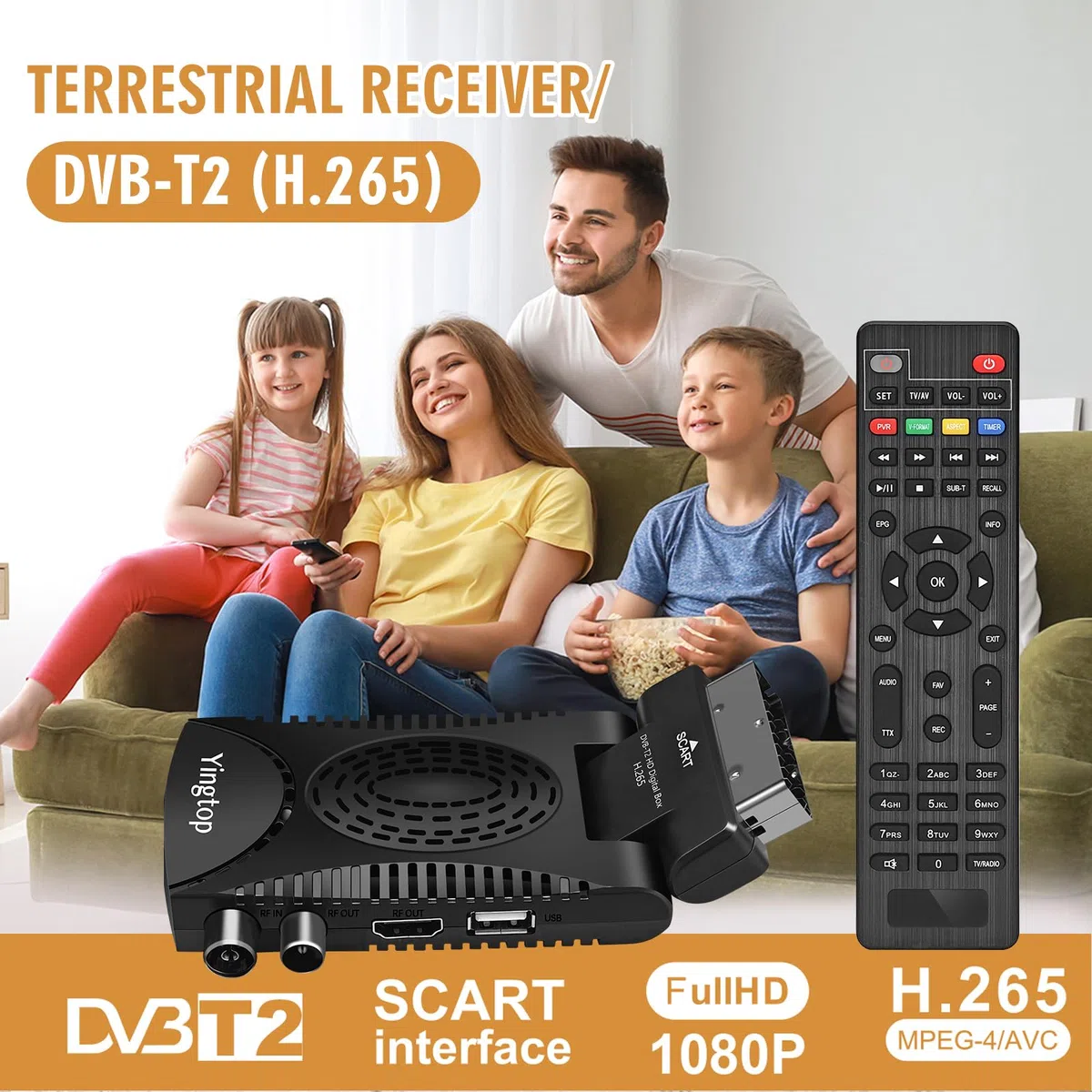 Mini Decodificador TDT HD - DVB-T T2 H.265 HEVC Full HD PVR, USB, HDMI, SCART,Sintonizador de televisión Digital Terrestre, Compatible con HEVC 265 - Digital Full HD 1080p/ Dolby/MPEG-2/4, H.265