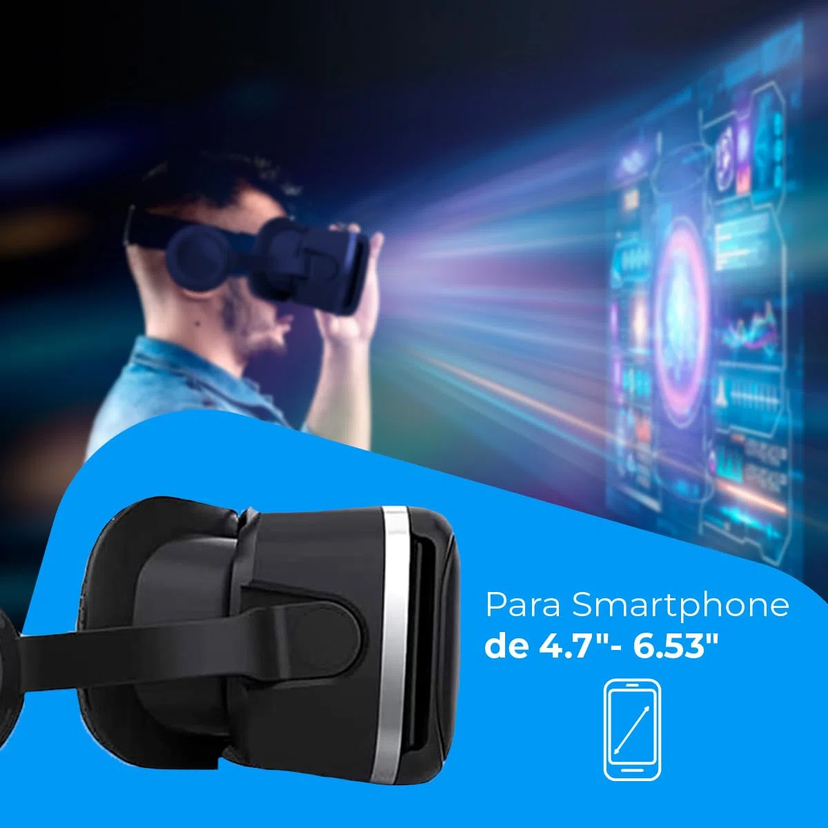NK Gafas Inteligentes VR con Auriculares - Realidad Virtual 3D con Audio para Smartphone Entre 4.7" - 6.53", Ángulo Visión 90-100º, Giro 360º, Objetivo y Pupila Regulable - Negro