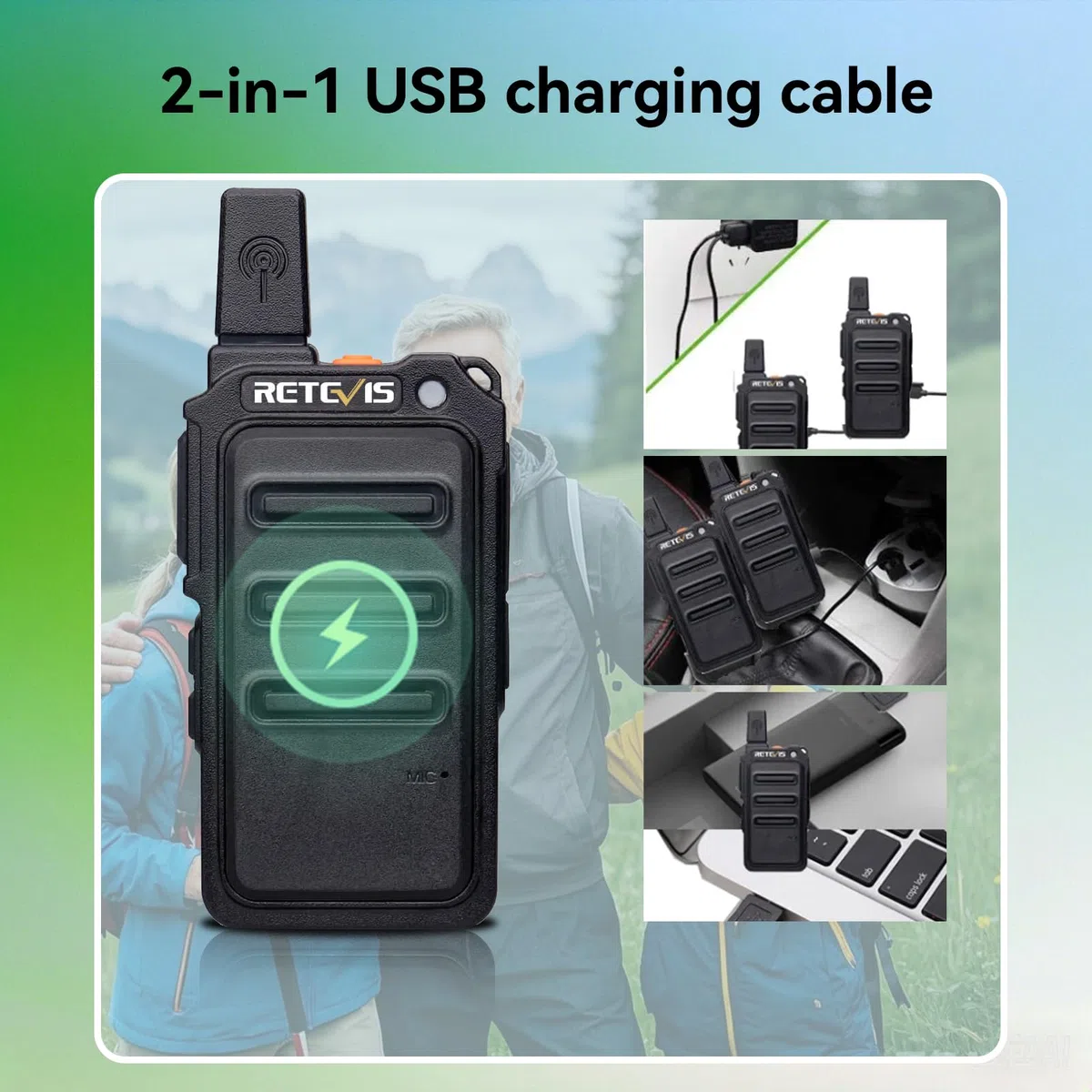 Retevis RT619 Walkie Talkie Recargable 1300mAh, PMR446 16 Canales Walkie Talkie Profesional, VOX Libre de Licencia, Mini Radiocomunicación para Familia, Viaje (2Pcs, Negro)