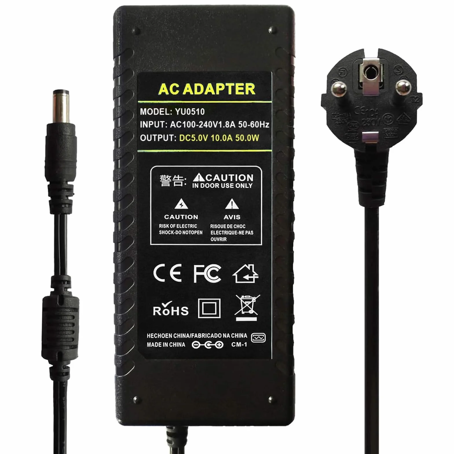 5V 10A Adaptador de Corriente 50W Transformador Fuente de alimentación 5.5 x 2.1/2.5mm para CCTV, Cámara, enrutador WLAN, luz de Tira LED WS2811 / WS2812B