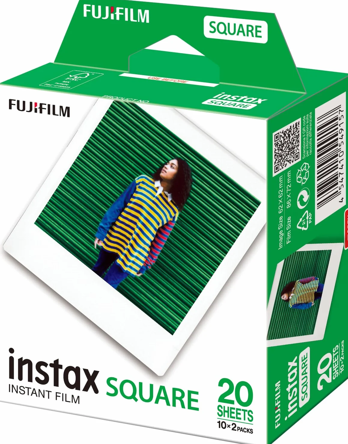 INSTAX Square ISO 800 película instantánea con Borde Blanco, 2 Cargas de 10 Fotos, 20 Disparos