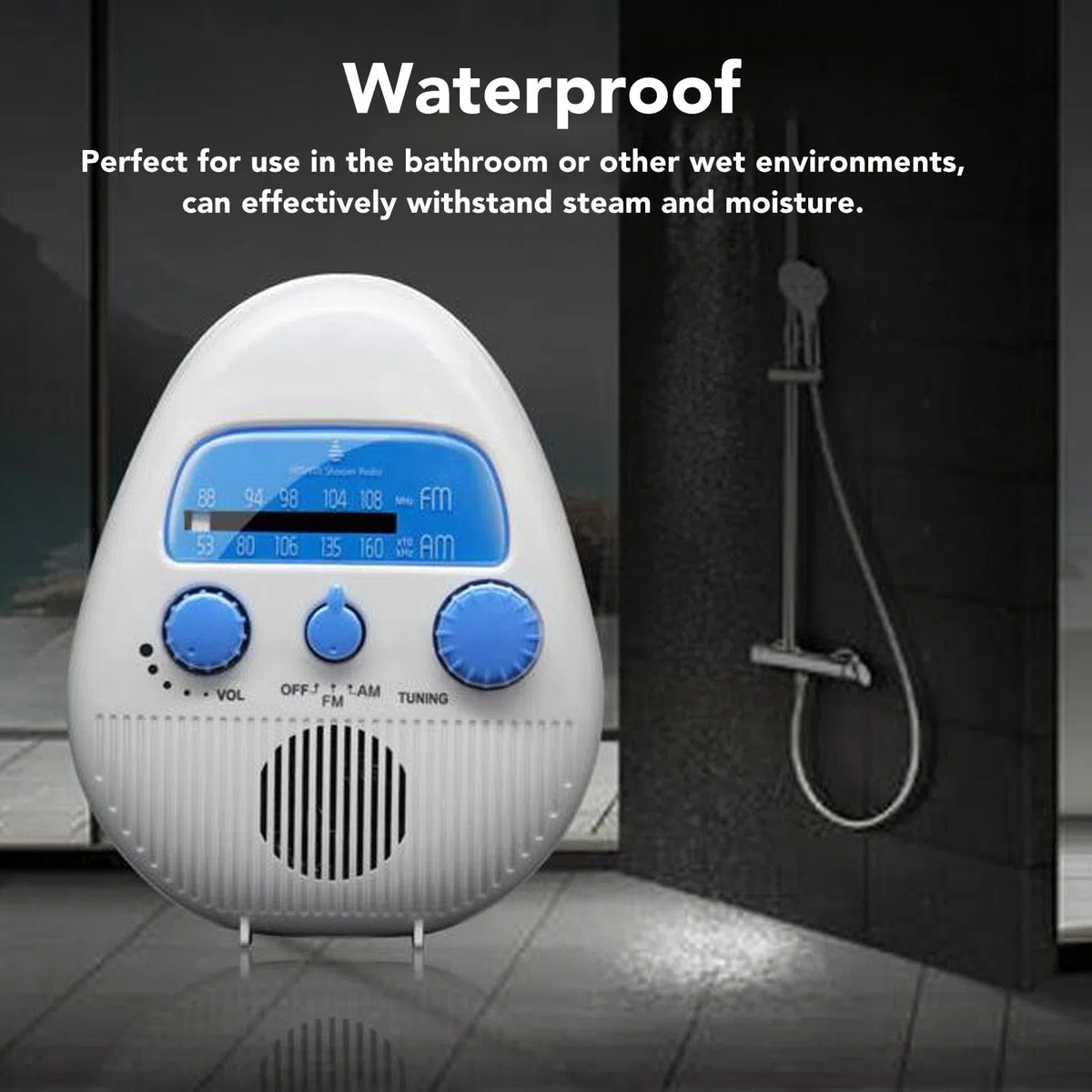Radio de Ducha Portátil Am/FM, Colgante Impermeable Con Volumen Ajustable, Para Baño, Cocina y Exterior - Funciona Con Pilas