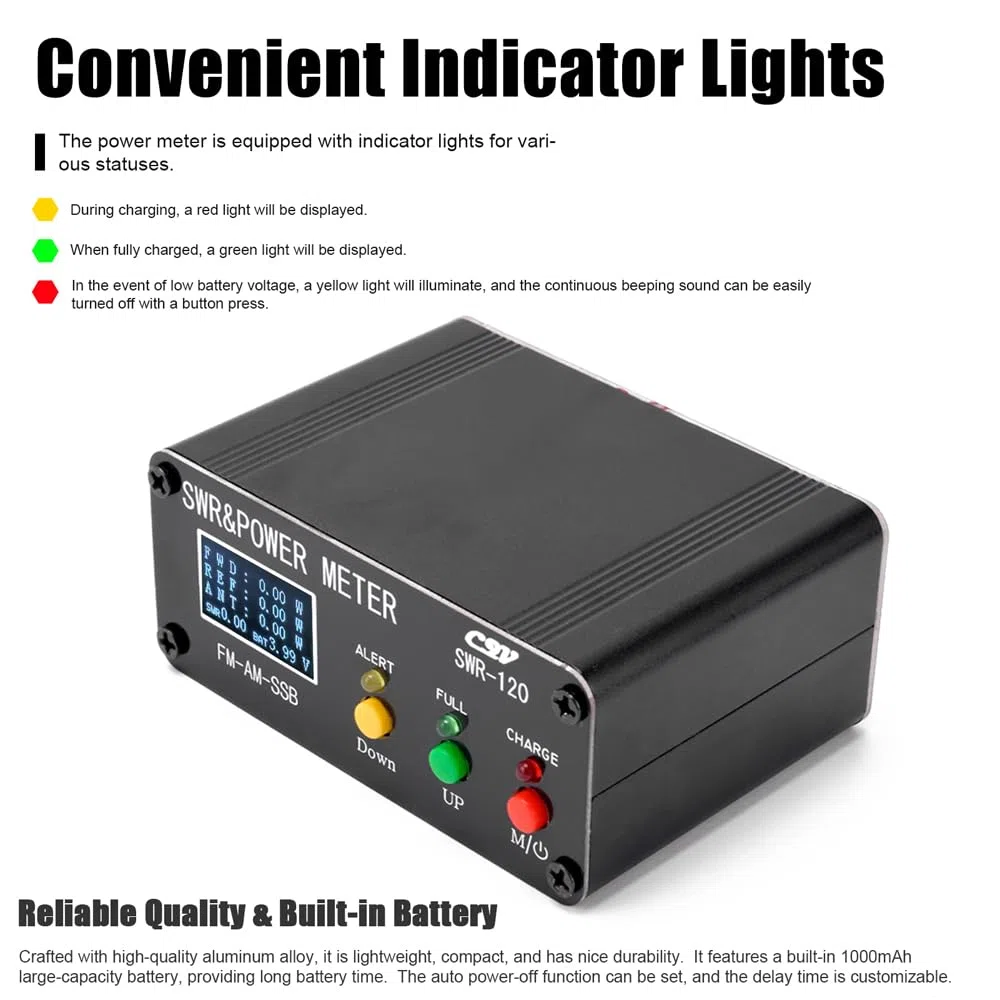 HUIOP Medidor de Roe Medidor de Onda estacionaria de Potencia Digital SWR de 120 W Medidor de Onda Corta de 1,8-54 Modos FM Am SSB Medidor de Potencia Compatible con SWR/Potencia Ajustable y función