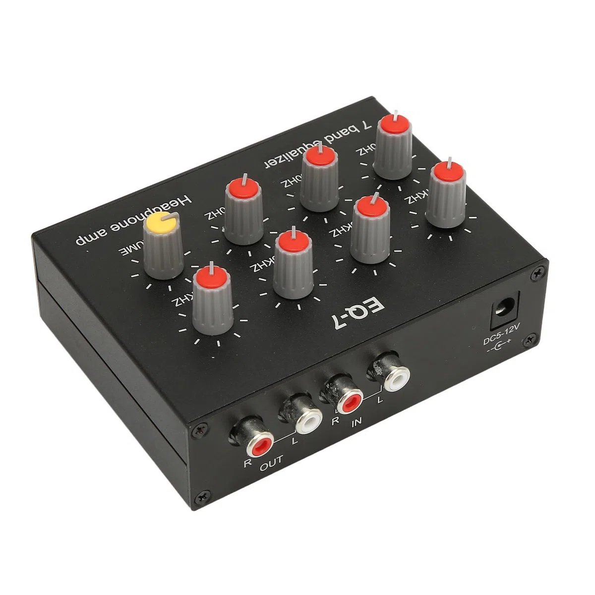 Ecualizador de sonido de 7 bandas, ajuste de graves altos 12 dB ecualizador digital de doble canal para sistema de coche, material de aleación de aluminio, alimentación DC5V 12V