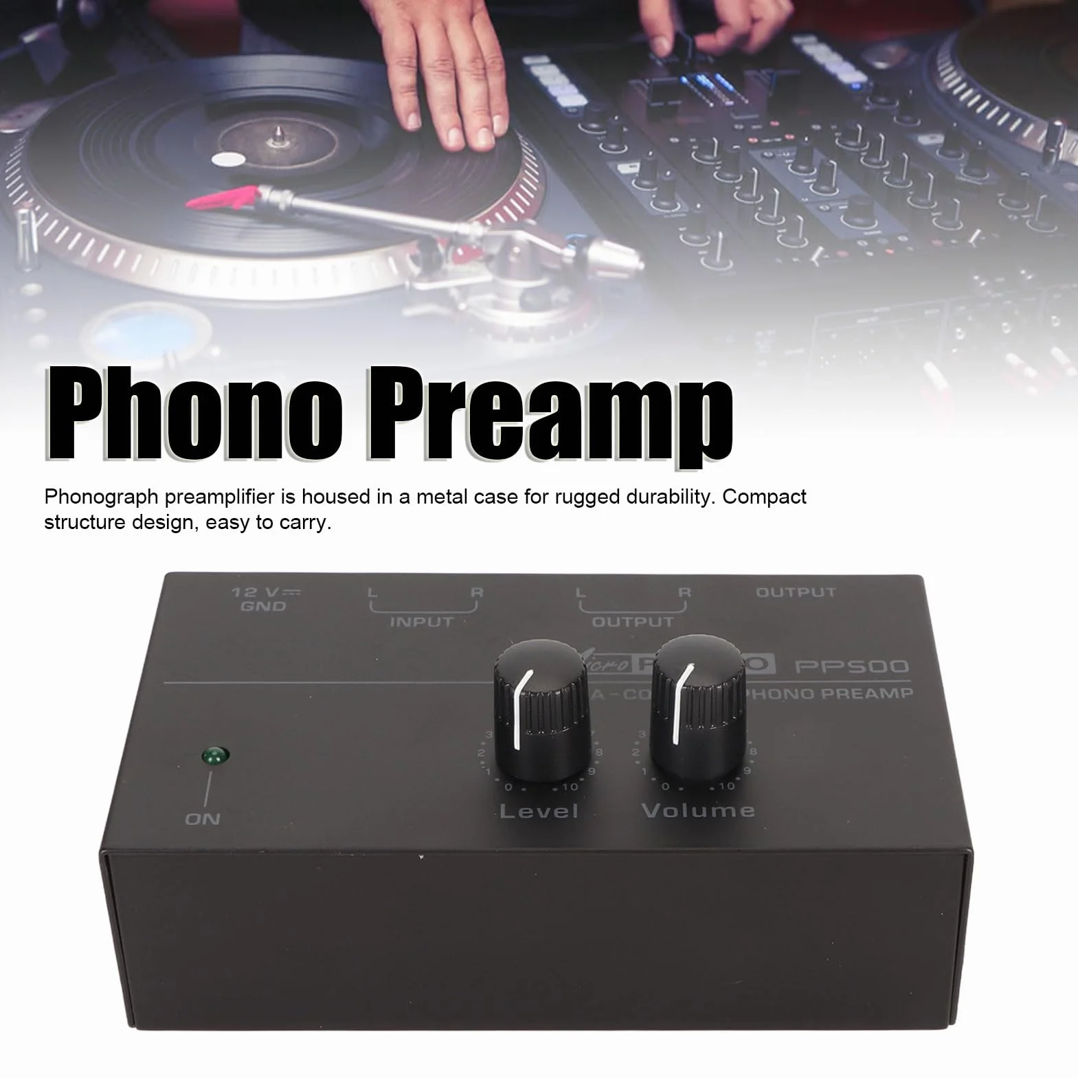 Preamplificador de Tocadiscos Phono, Compacto y Duradero con Control de Volumen Independiente, Convierte Señales de Phono a Nivel de Línea, Ofrece Sonido Premium Ecualizado RIAA