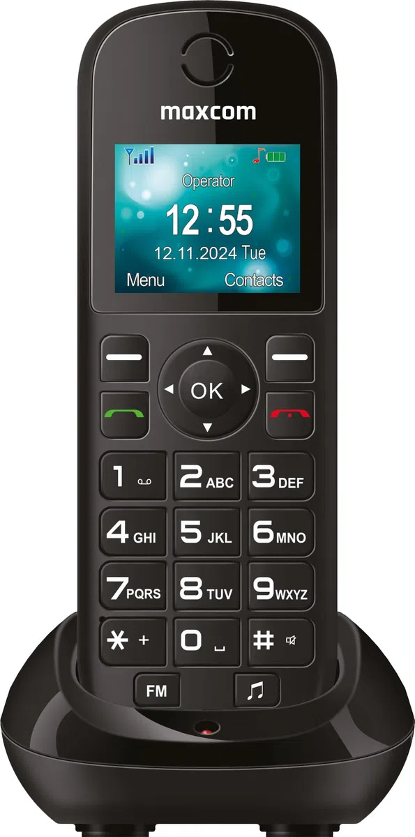 Maxcom MM35D SE - 2G - Botón Grande - Teléfono móvil inalámbrico de Escritorio para Uso doméstico y de Oficina con Tarjeta SIM - Cargador de Escritorio USB-C - Enchufe británico - Negro