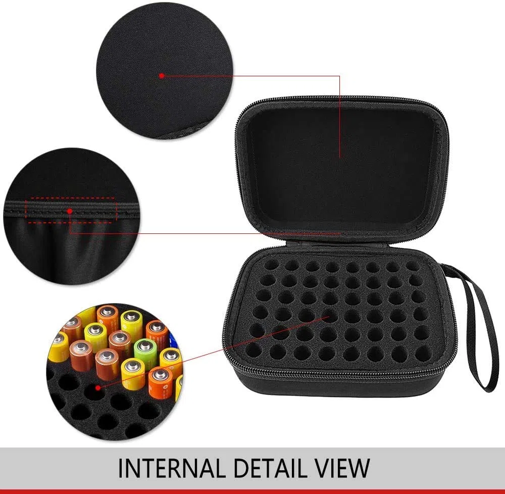 Comecase - Caja organizadora de batería Dura para 48 Pilas AA C D 9 V, Color Negro