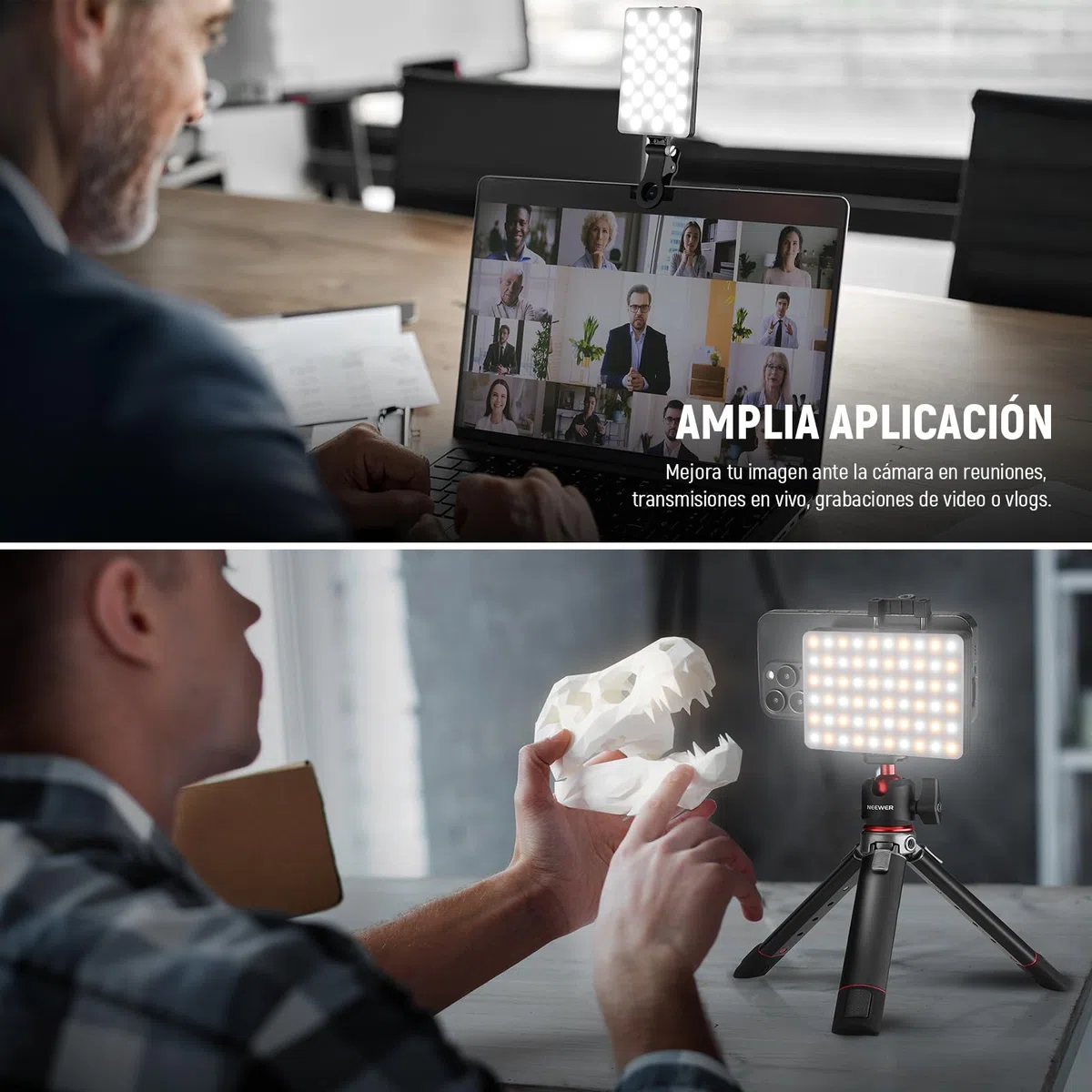 NEEWER BÁSICO Clip on Luz LED Selfies Compatible con iPhone, Recargable 2000mAh, con Soporte Teléfono Paño Limpieza, Luz Relleno para Webcam Laptop Zoom Videoconferencia Grabación Maquillaje, NL-60AI