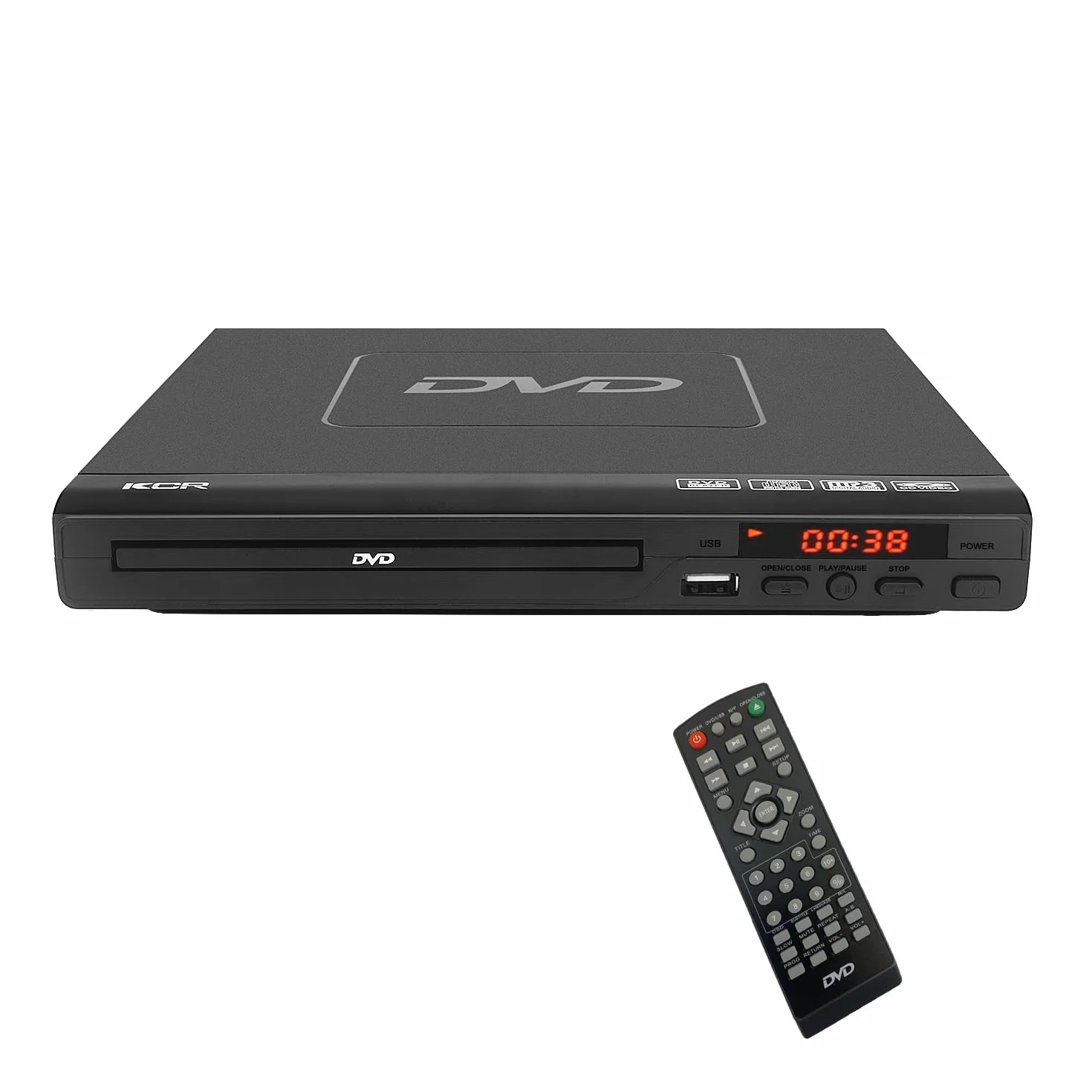 Reproductor de DVD KCR para TV, Reproductor de DVD multiregión 1/2/3/4/5/6, Puerto USB, Mando a Distancia, Salida AV y Puertos HDMI.