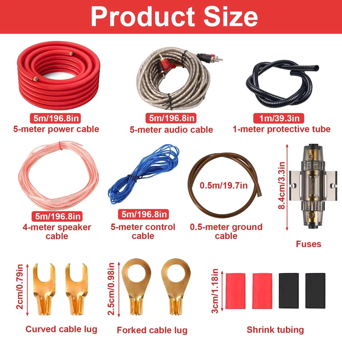 Juego de cables de subwoofer, 5 m, juego de conexión 4GA, amplificador de coche, juego de instalación para amplificador de coche, cable de audio para coche para modificación de audio