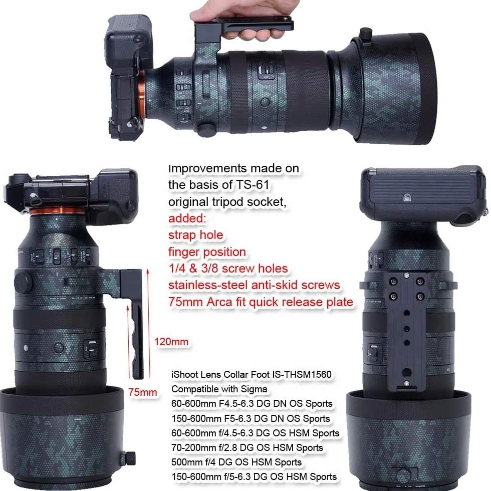 Soporte de soporte de anillo de soporte para trípode de pie compatible con Sigma 150-600 mm f/5-6.3 (DG DN OS Sports) (DG OS HSM Sports); 60-600 mm f/4.5-6.3 (DG DN OS Sports) (DG OS HSM Sports)