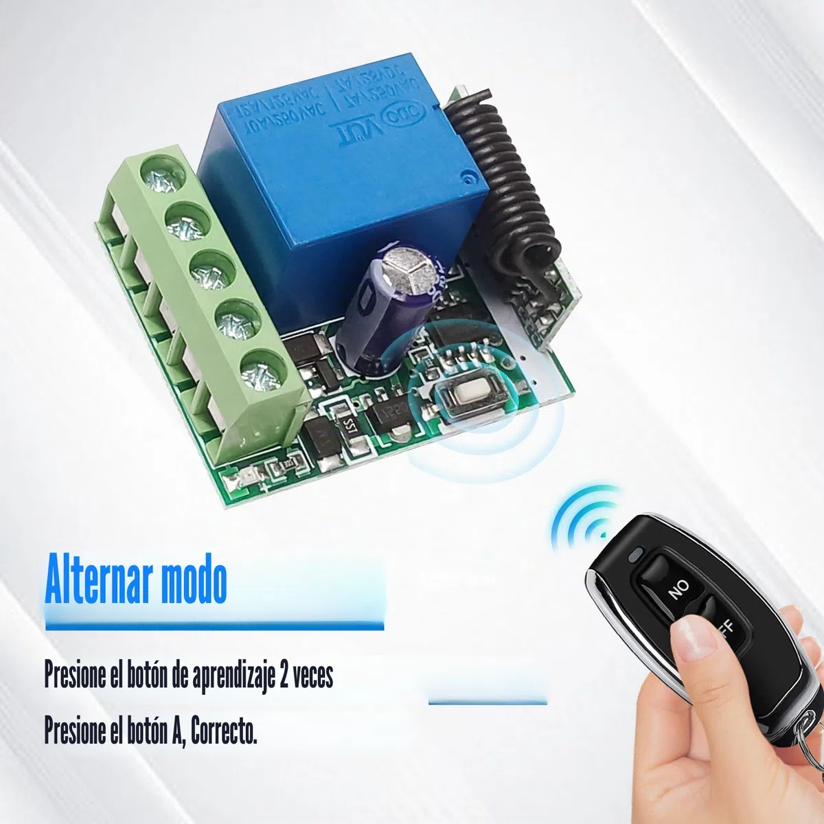 Mando a distancia inalámbrico 433MHz DC 12V 1CH RF Relé receptor módulo con transmisor de larga distancia para puerta de garaje (2 receptores + 5 mandos a distancia)