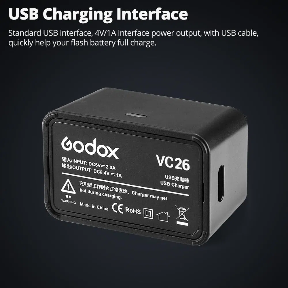 Godox Batería VB26 VB26B 7,2 V 2980MAh para Godox V1 C/N/S/F/O/P Flash Redondo y Godox V860iii S/N/C/F/O/P Flash V850III AD100Pro Speedlight
