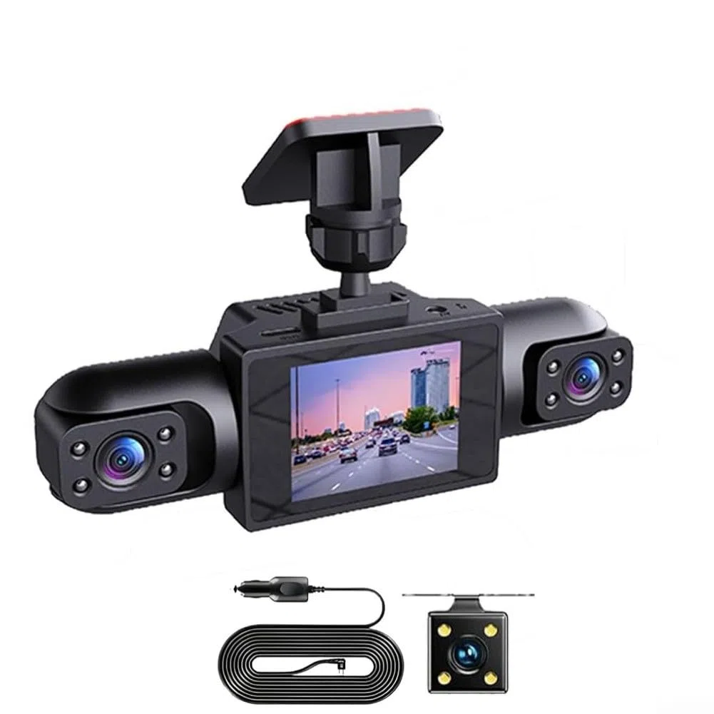Zoegneer Cámara de salpicadero de 360 grados de 4 canales 4K delantera y 1080P lateral trasera con pantalla IPS de 3,16 pulgadas, detección de movimiento, grabación cíclica para coches, SUV, camiones