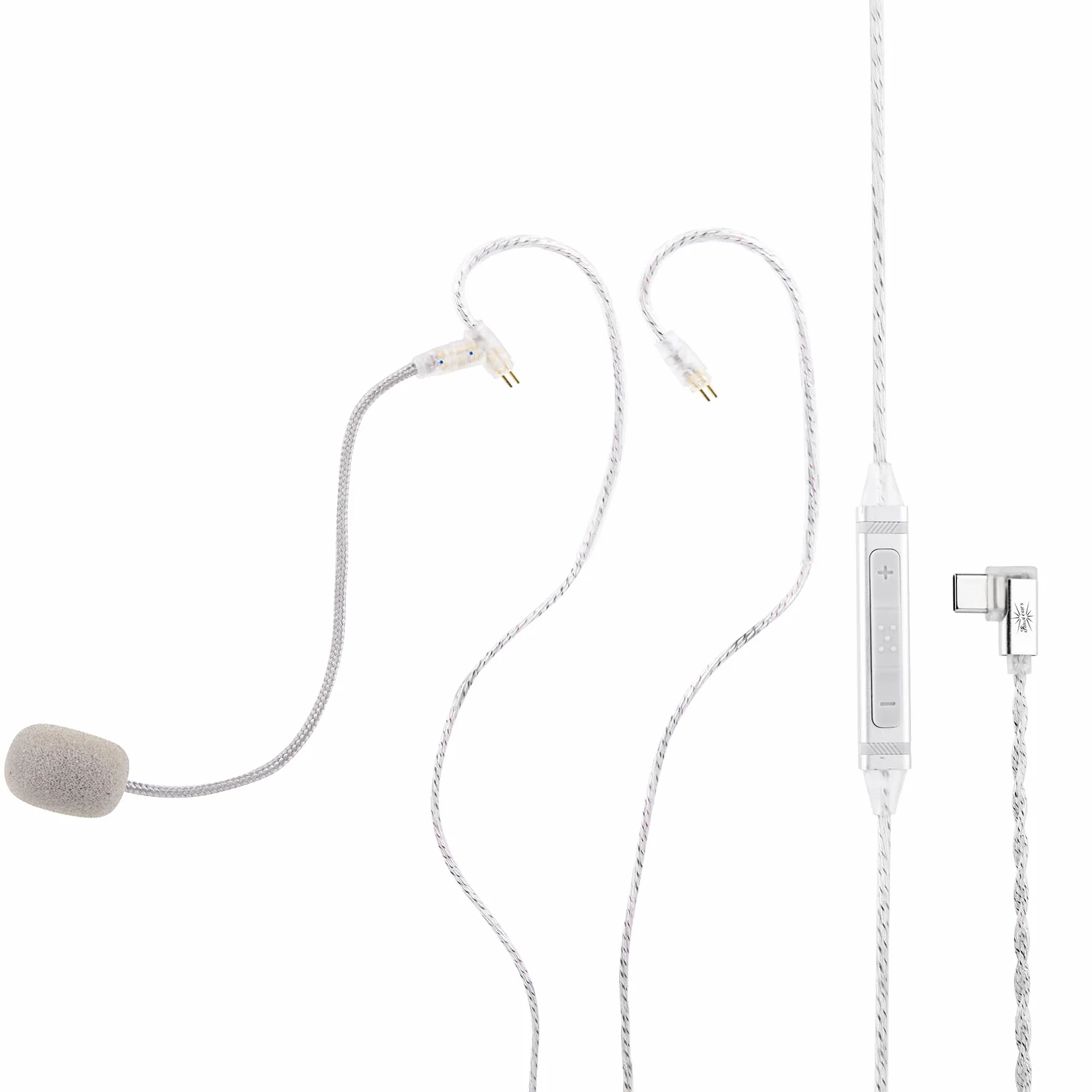 Linsoul Kiwi Ears S-Link Cable IEM Type-C, Gaming con DAC+DSP, Micrófono Dual (Brazo + Integrado), Control Inteligente 3 Modos, Cable Plateado 2Pin 1,2m para Jugadores Móviles (Plata, Tipo C)