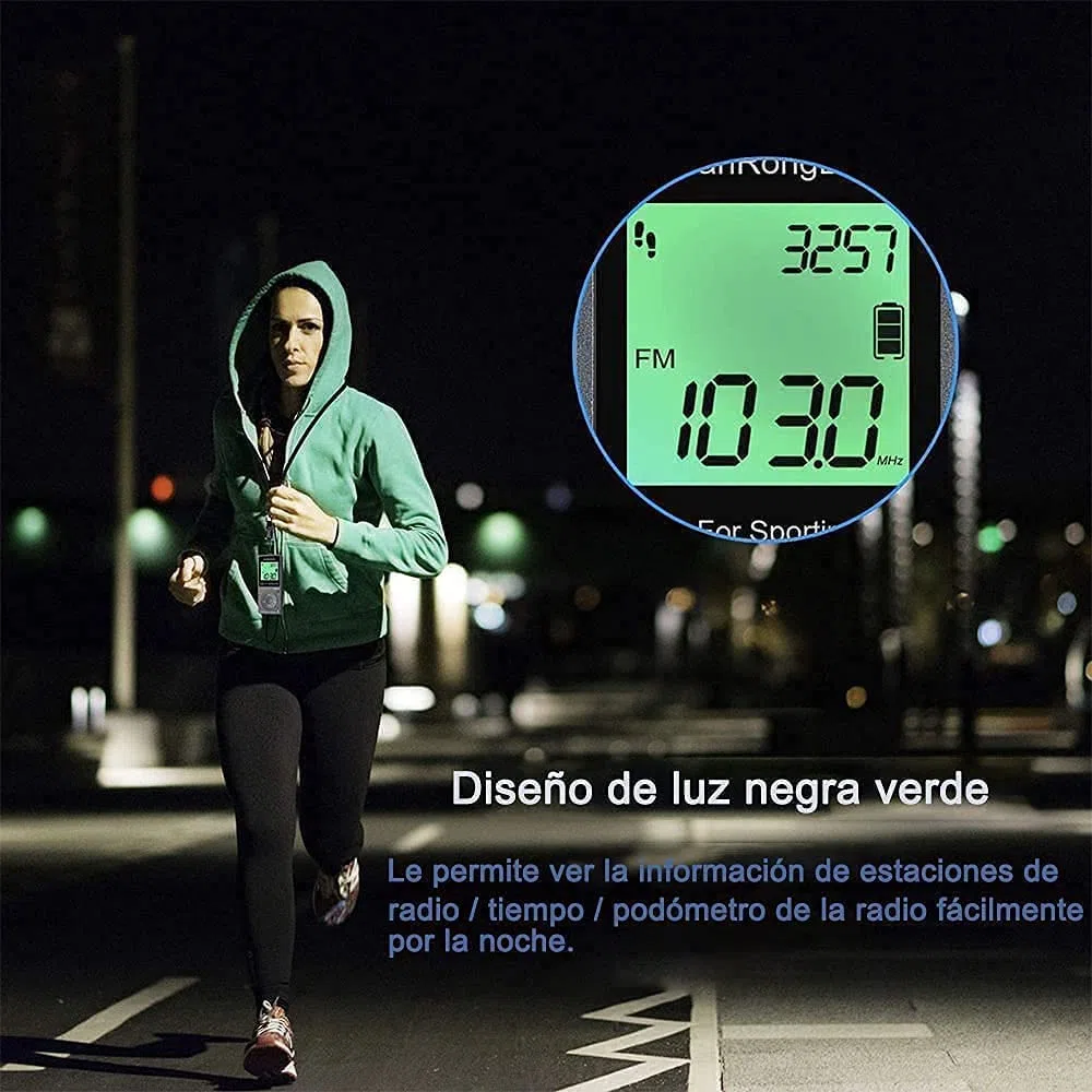Radio portátil FM de Bolsillo con, Radio de Bolsillo Digital Recargables USB Radios con Auriculares, Podómetro, Temporizador de sueño y Reloj, Auto-búsqueda y Memorización, para Caminar, Trotar