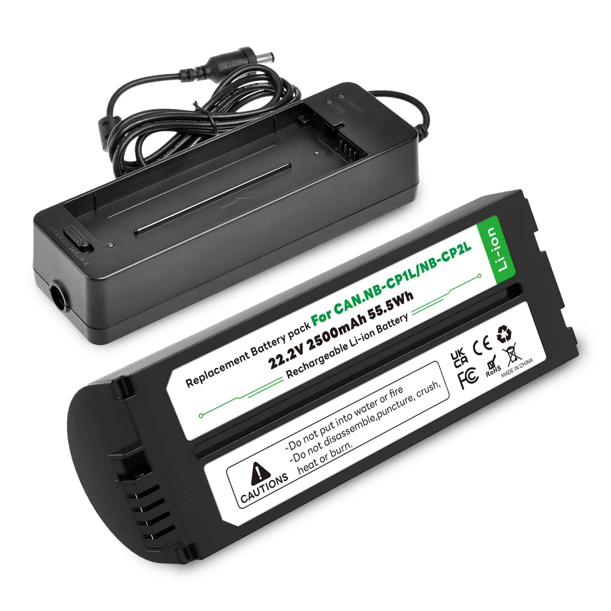 NB-CP2L NB CP2L - Batería y cargador para impresora fotográfica Canon NB-CP1L SELPHY CP800 CP900 CP910 CP1500 CP2000 CP3000 (2500 mAh)