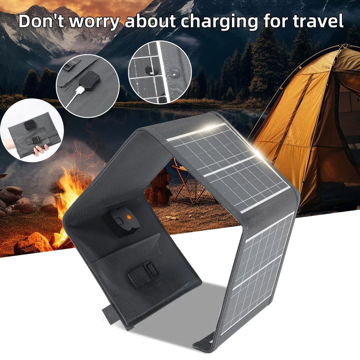Panel Solar 30W, Cargador Solar Portátil (USB-A) 18V/3.6A de Carga Rápida, Compatible con Teléfono, Power Station, 24% Eficiencia, IPX4 Impermeable, para Camping y Emergencia Apagones