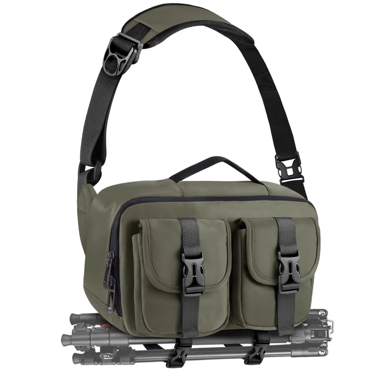 TAAOKA Bolsa bandolera ligera para cámara SLR/DSLR con soporte para trípode, bolsa cruzada impermeable para fotógrafos (verde)
