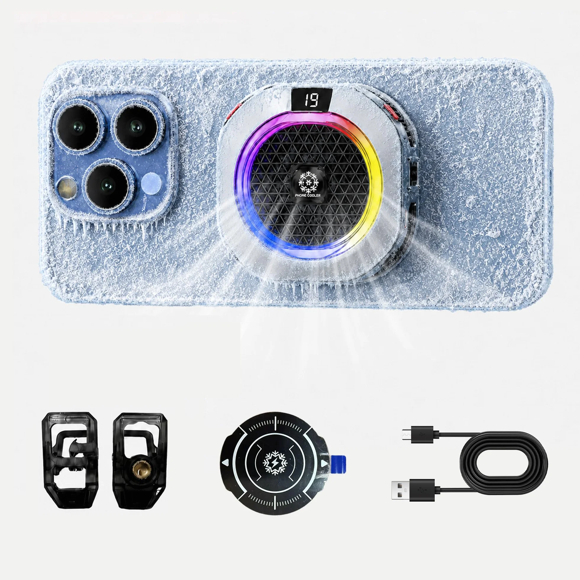 auvstar Enfriador de Movil,Magnético para Juegos,Ventilador Portátil RGB,Ligero y Silencioso,5 Modos,Ideal para Juegos/Transmisiones en Directo (plateado)
