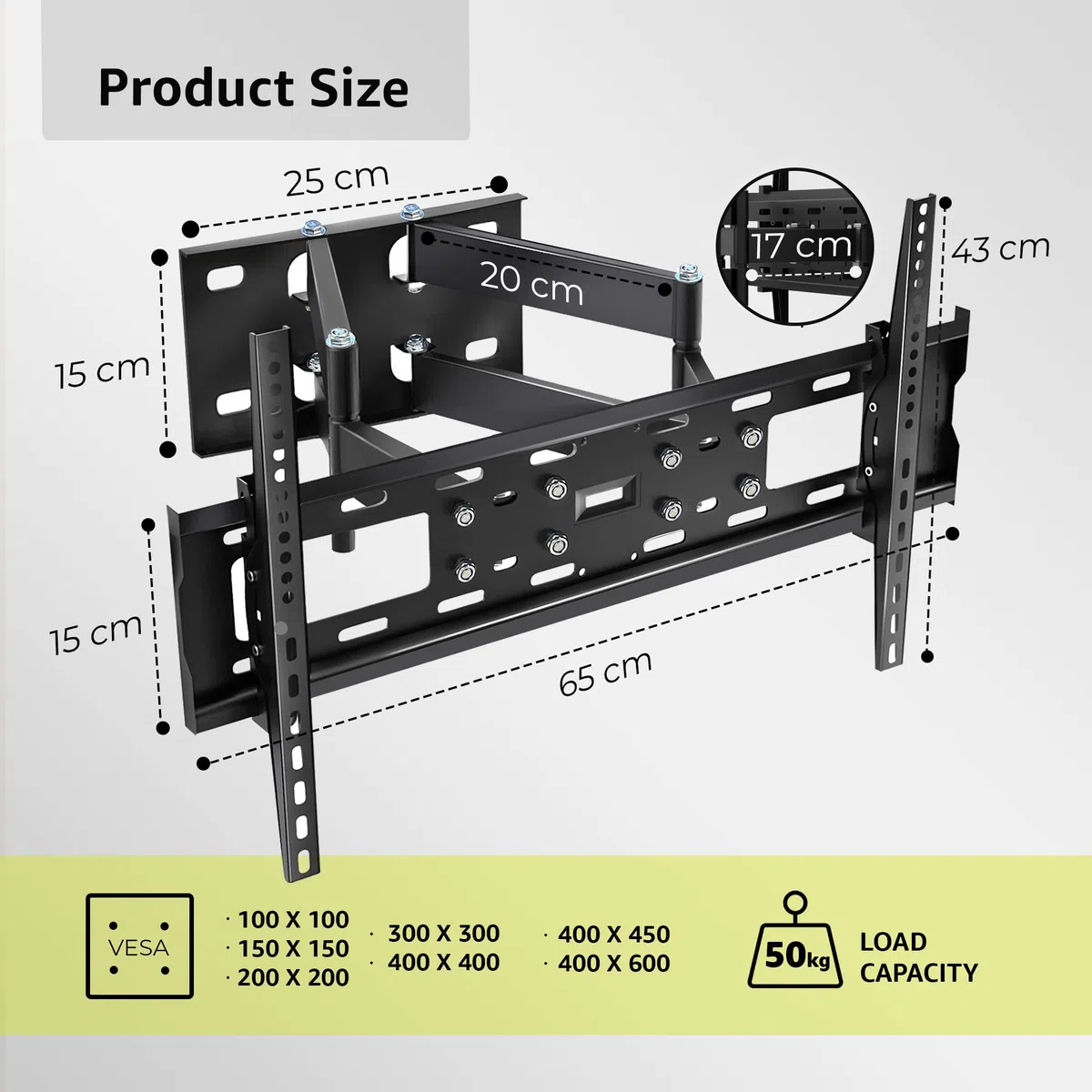 Leyf Soporte de Pared para TV Ajustable, inclinable y Giratorio - Soporte de TV para televisores y monitores Planos curvados - VESA 400x600 MAX (32''-75'')- 50kg MAX - Soporte de TV Inclinado,
